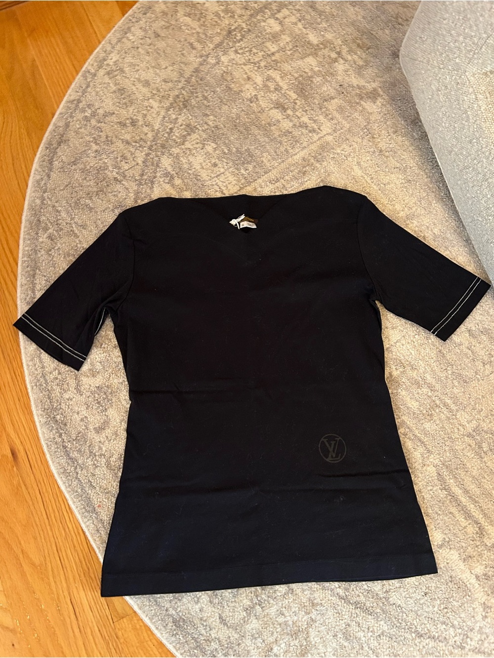 Louis Vuitton Black Short Sleeve Top with Subtle Logo Tag